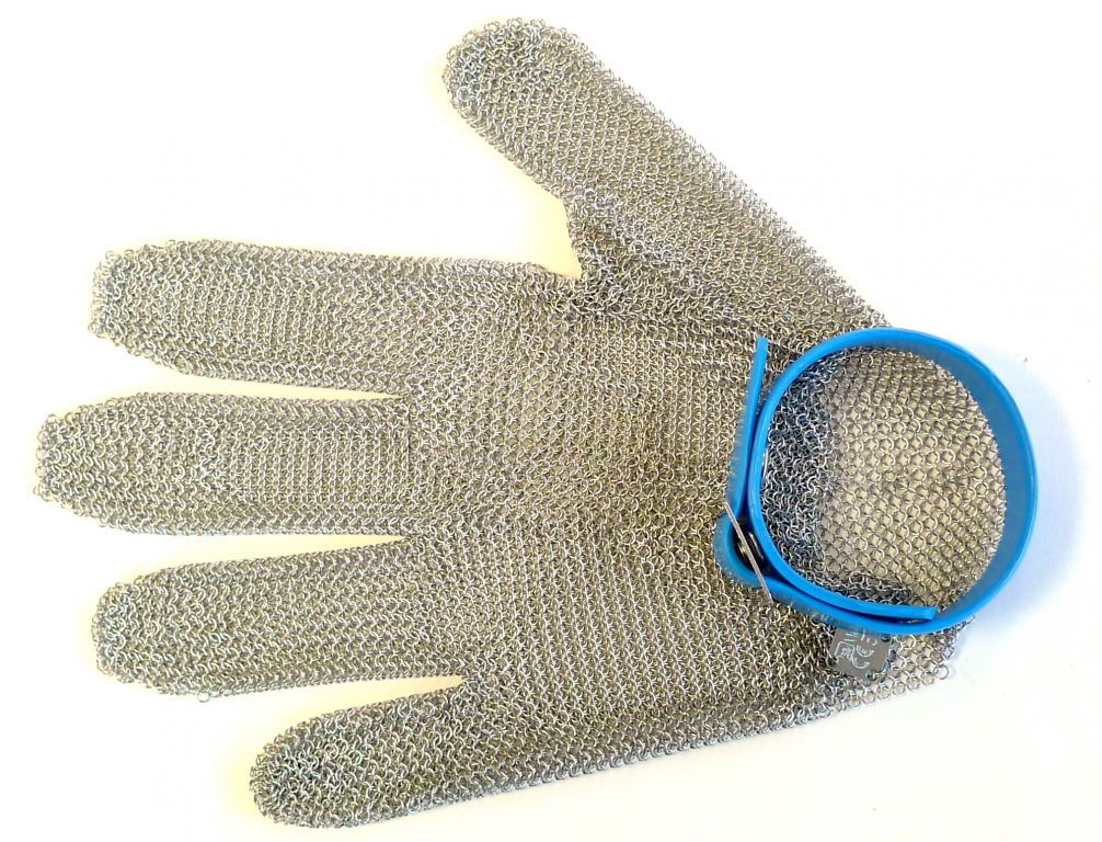 Gant cotte de maille inox 5 doigts L - bracelet bleu (M530-4